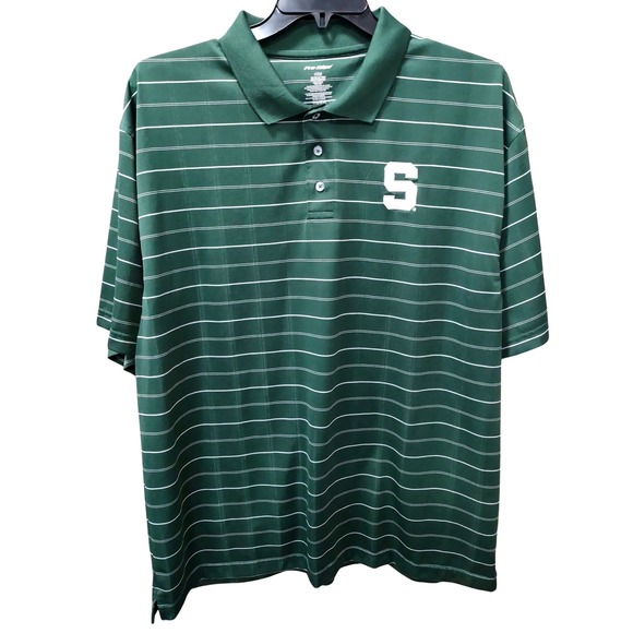 Pro Edge Michigan State Spartans Polo Shirt Green Striped Mens XL - Picture 1 of 5